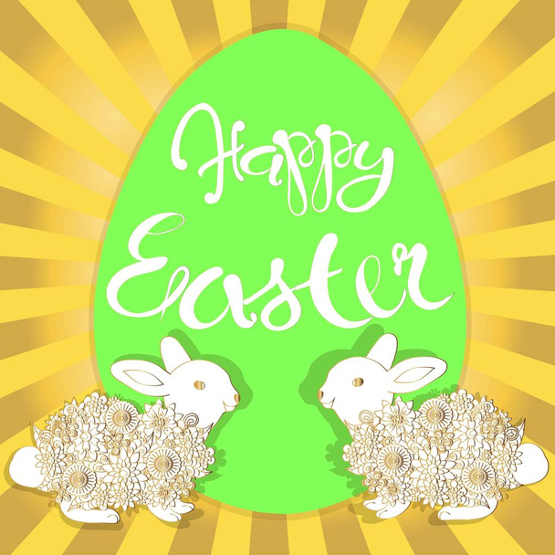 Tipográfia banner boldog keleti, zöld tojás és arany húsvéti nyuszi stock vektor illusztráció - Vektor, kép