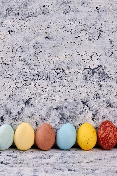 Easter eggs, painted wood background. - Photo, Image