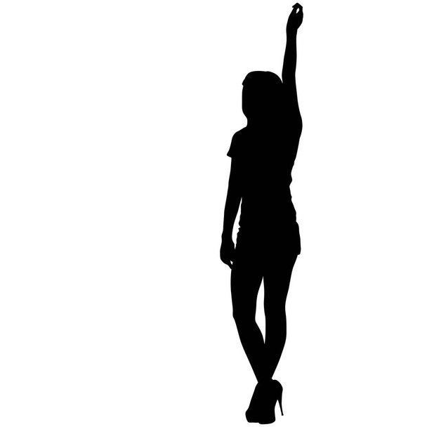腕を上げると、白い背景の上の人々 と立っている黒いシルエット女性 - ベクター画像