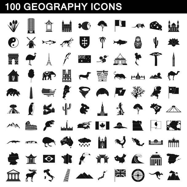 σετ εικονιδίων 100 γεωγραφία, απλό στυλ - Διάνυσμα, εικόνα