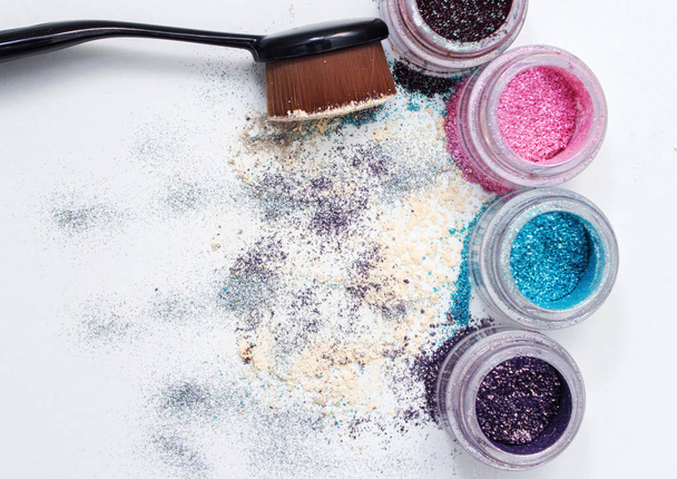 Beautiful pigments and makeup brush. - Photo, Image