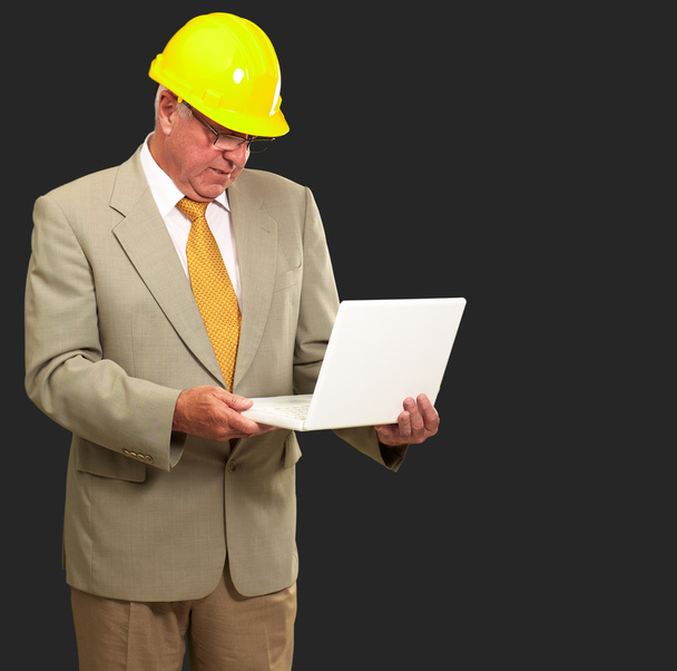 Portrait Of A Male Contractor Using Laptop - Photo, Image