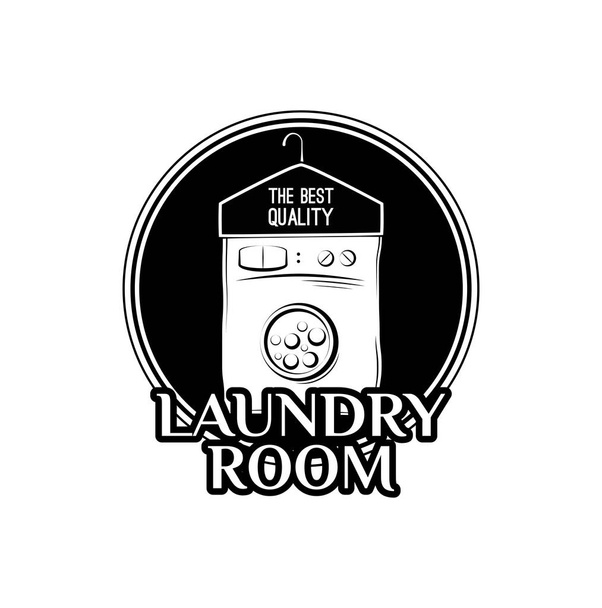 laundry room label, badge, logo with hanger Vector Illustration isolated on white - Wektor, obraz