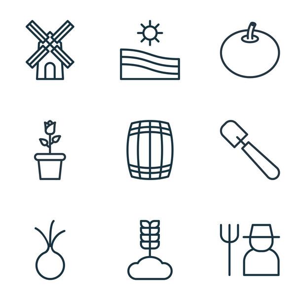 Set von 9 Pflanzensymbolen. enthält Blümchen, Mühle, Schaufel und andere Symbole. schöne Gestaltungselemente. - Vektor, Bild