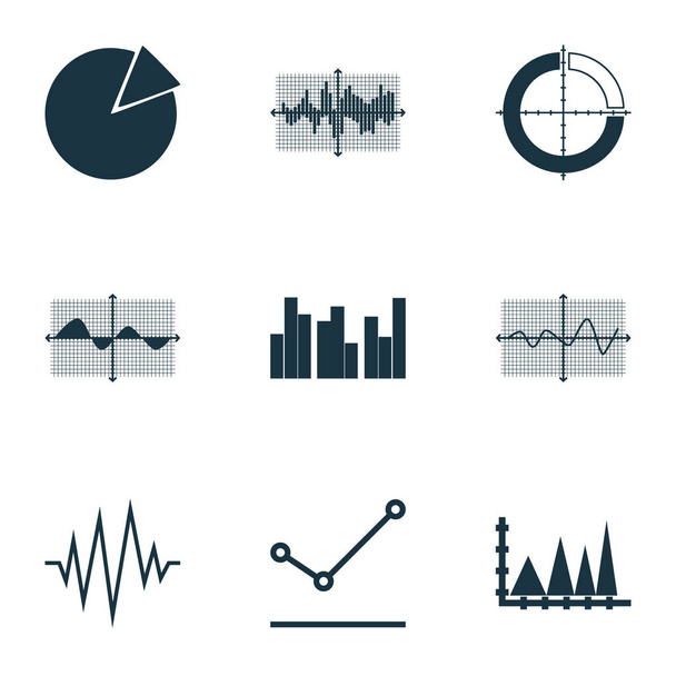 Grafikonok, diagramok és statisztikai ikonok. Prémium minőségű szimbólumgyűjtemény. Az ikonok használhatók web, app és UI tervezéshez.. - Vektor, kép