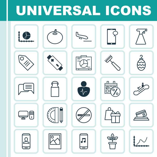 Set de 25 iconos editables universales. Puede ser utilizado para el diseño web, móvil y de aplicaciones. Incluye elementos tales como maceta, gráfico del logro, viernes negro y más
. - Vector, imagen