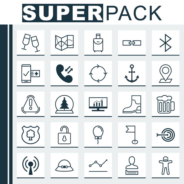 Set Of 25 Universal Editable Icons. Can Be Used For Web, Mobile And App Design. Includes Elements Such As Unlock, Magic Sphere, Wireless Connection And More. - Vector, Image