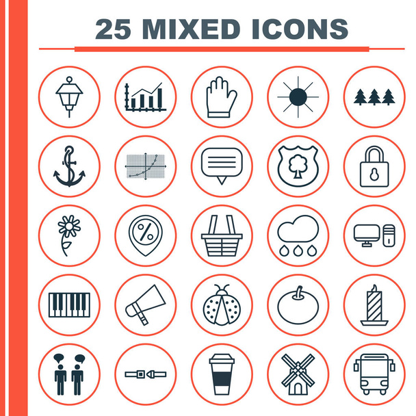 Set de 25 iconos editables universales. Puede ser utilizado para el diseño web, móvil y de aplicaciones. Incluye elementos tales como transporte de la universidad, cera de fuego, mariquita y más
. - Vector, imagen