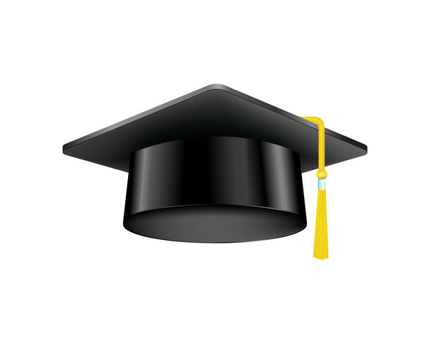 Capa de graduação com borla de ouro cerimônia de educação isolada chapéu preto ilusório vetor acadêmico
. - Vetor, Imagem