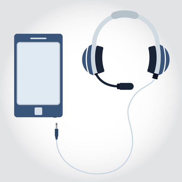 Phone with headphone and microphone - Vector, Image