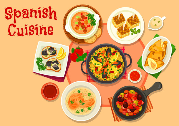 Spanyol konyha egészséges vacsora ételek ikon - Vektor, kép