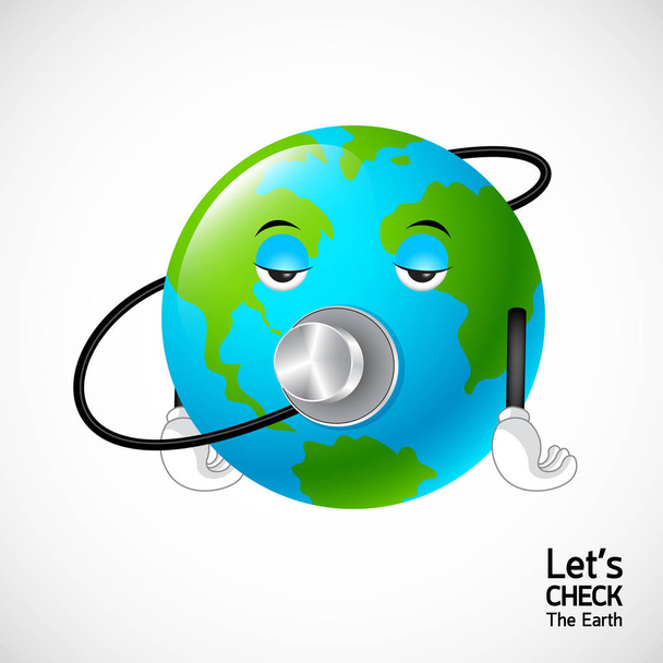 Globe character with stethoscope.  - Vector, Image