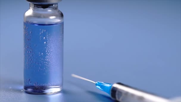 Close up view of ampoule and syringe with selective focus. - Footage, Video