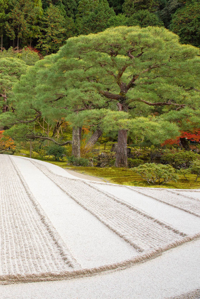 Japanese zen garden meditation stone in lines sand for relaxation - Photo, Image