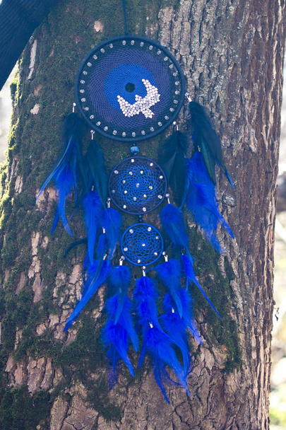 Dreamcatcher en plumes, cuir, perles et cordes
 - Photo, image