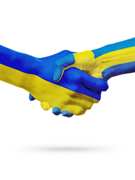 Flags Ukraine, Sweden countries, partnership friendship handshake concept. 3D illustration - Foto, Bild