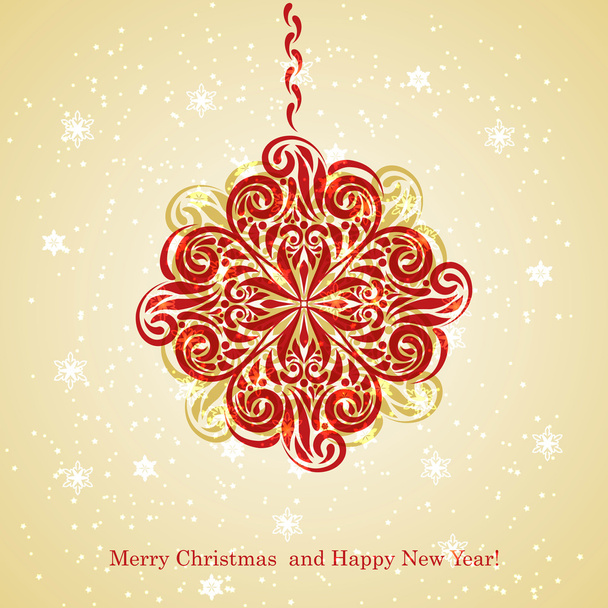 Vector Christmas Greeting Card with Fir Tree Ball - Vector, Image