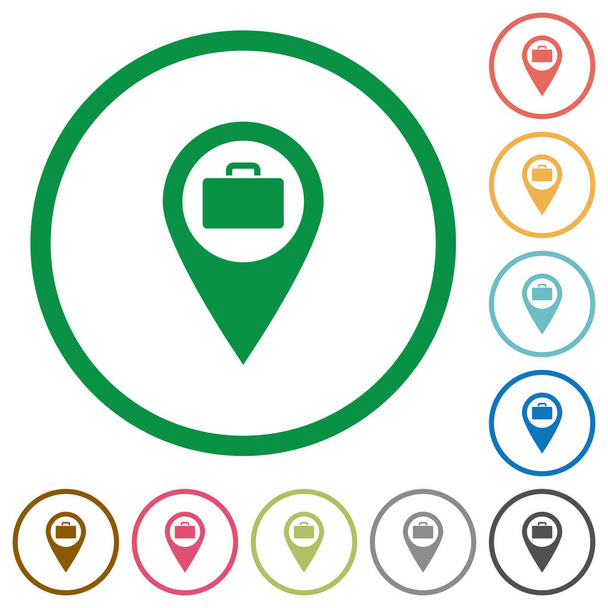 Almacenamiento de equipaje Ubicación del mapa GPS iconos planos con contornos
 - Vector, Imagen