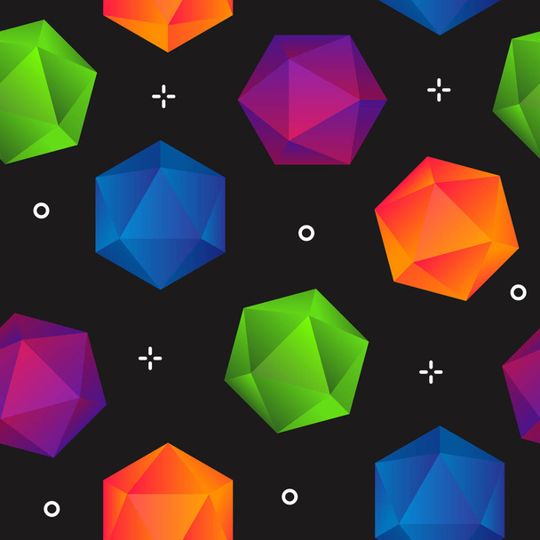 Colorful gradient geometric diamonds seamless pattern on black background - Vector, Image