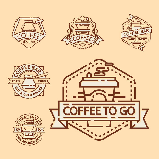 Koffie badge voedsel dunne lijn belettering voor restaurant, café menu koffie huis en winkel sticker vector. - Vector, afbeelding
