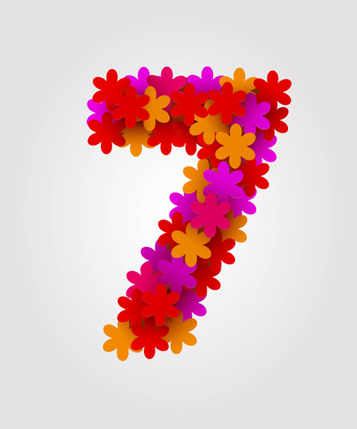 Floral numbers. Colorful flowers. Number 7 - Vector, imagen