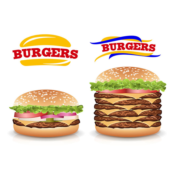 Fast Food Realistic Burger Vector. Definir ícones realistas bonitos de fast food
 - Vetor, Imagem