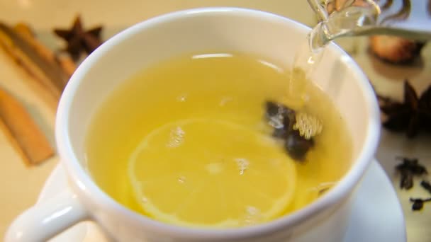 φλιτζάνι τσάι με λεμόνι και γλυκάνισο - Πλάνα, βίντεο