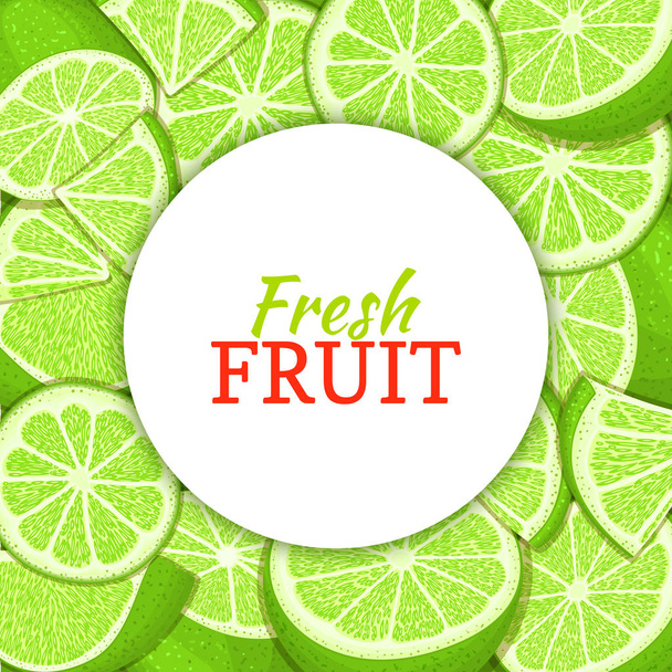 Round white label on ripe lime background. Vector card illustration. - Vector, Image