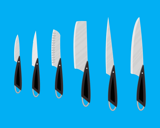 Set of kitchen knives for various products - Vetor, Imagem