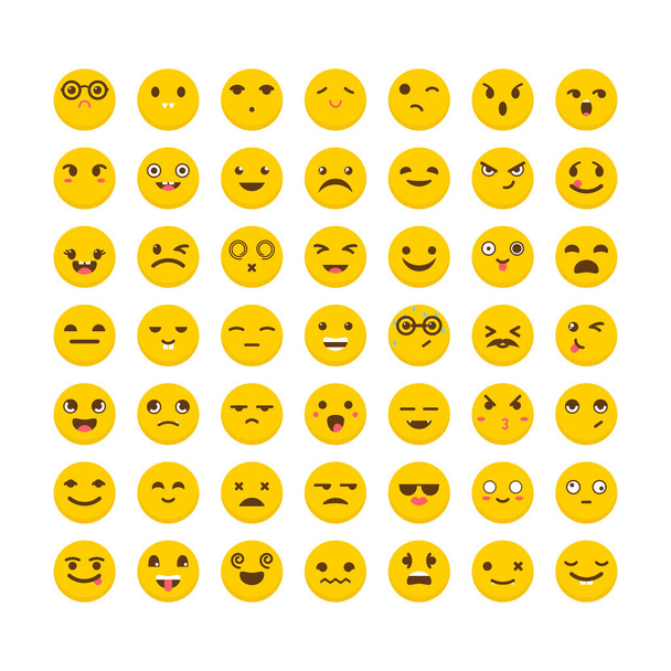 Set of emoticons. Cute emoji icons. Flat design. Funny cartoon faces. Avatars - Vector, Image