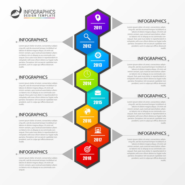 Abstract hexagon infographics. Timeline design template. Vector - Vektör, Görsel