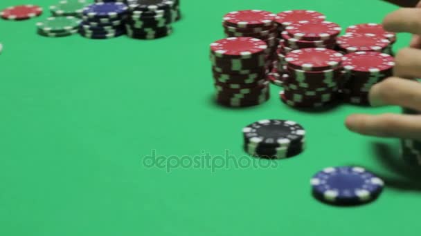 Poker players sitting at a green table - Video, Çekim