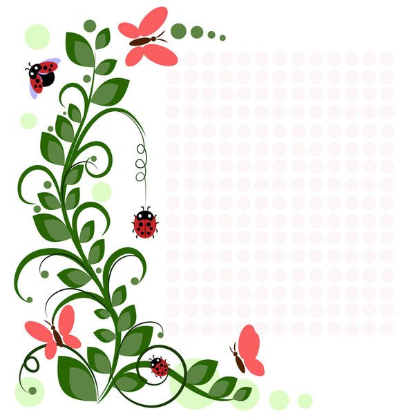 vector drawing with flowers and insects - Vettoriali, immagini