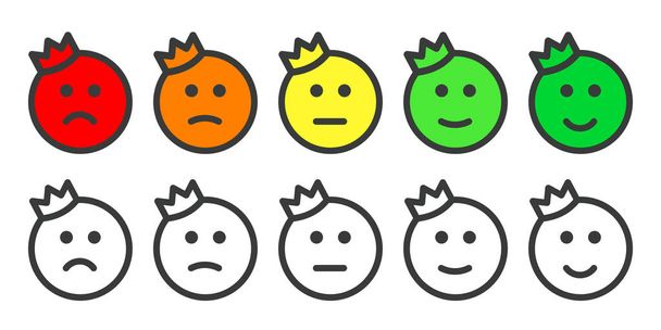 Εικονίδια emoji πρίγκιπας για ποσοστό επίπεδο ικανοποίησης - Διάνυσμα, εικόνα