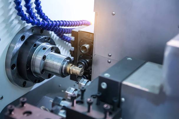 Milling cutting metalworking process at industrial CNC machining of metal factory - Fotografie, Obrázek