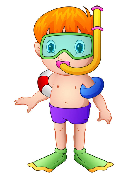 Schattige kleine jongen cartoon snorkelen - Vector, afbeelding