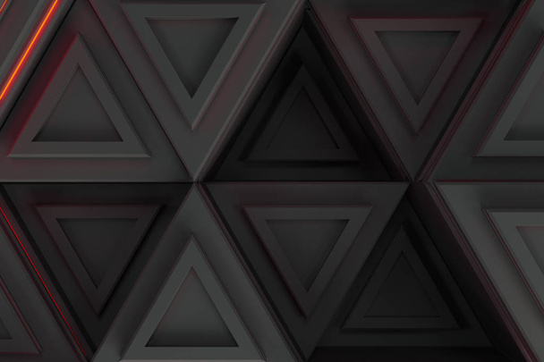 Pattern of grey triangle prisms with red glowing lines - Фото, зображення