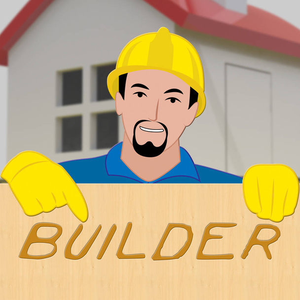 Budowniczy domu wskazuje nieruchomości ilustracja 3d - Zdjęcie, obraz