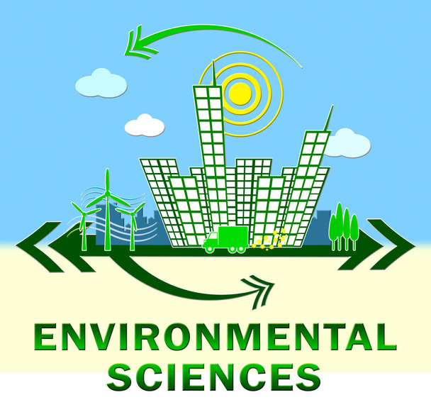 Milieuwetenschappen tonen Eco wetenschap 3d illustratie - Foto, afbeelding