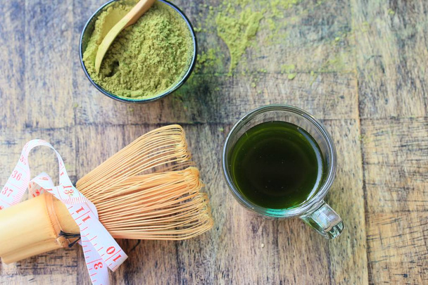 hot green tea with powder - Foto, Imagem