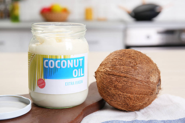 Jar with coconut oil  - Photo, Image