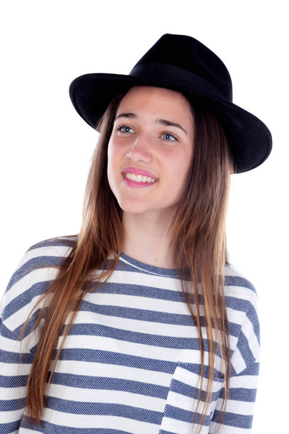 teenager girl with black hat - 写真・画像