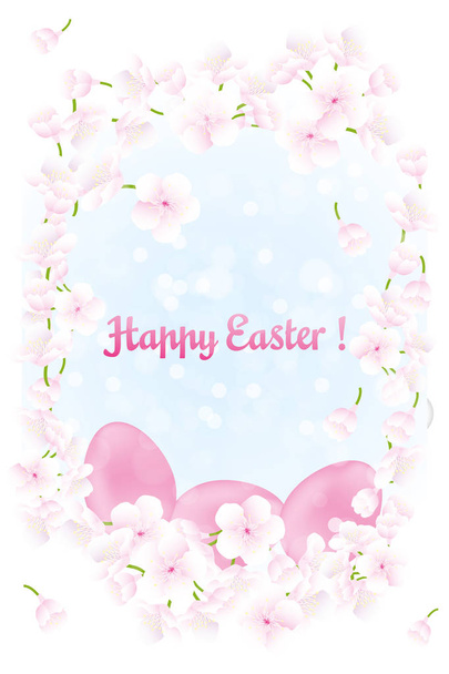 Feliz tarjeta de Pascua con flores de cerezo y huevos de Pascua
 - Vector, Imagen