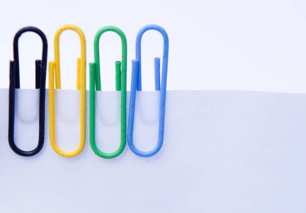 Collection of colorful paper clips with space for texture - Foto, immagini