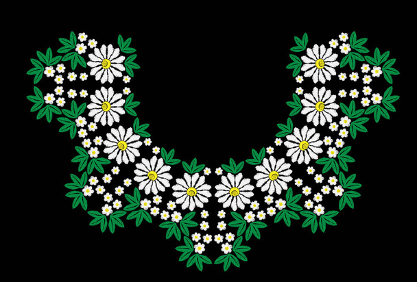 Stickereien imitieren florales Muster mit weißer Blume a - Vektor, Bild