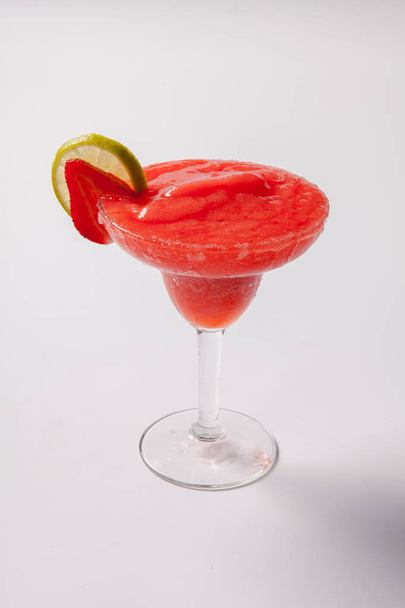Strawberry daiquiri with lime in a glass - Photo, Image