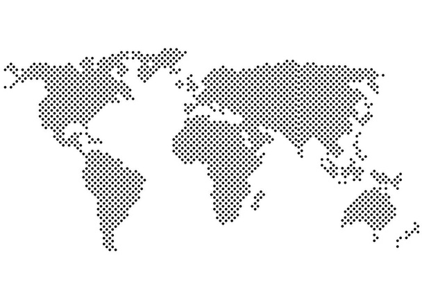 黒と白のベクトル水玉地図シルエット、カラー ハーフトーン世界地図 - ベクター画像