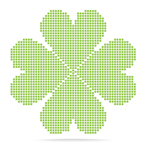 Zöld vektor négylevelű lóhere. Mozaik csempe négykaréjos elszigetelt fehér background. Négy leaf clover sziluettek zöld négyzetek. - Vektor, kép