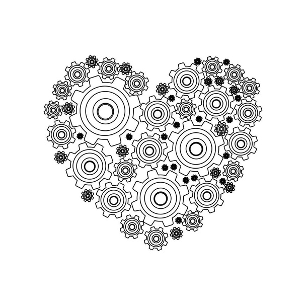 silhouette heart shape with pinions and gears set collection - Vector, Image