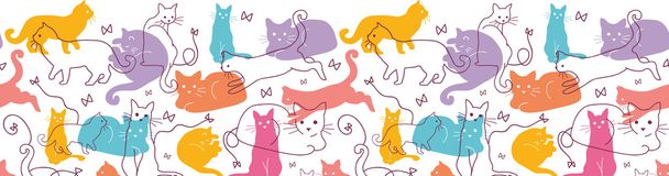 Colorful Cats Horizontal Seamless Pattern Border - Vector, afbeelding